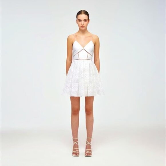 Self Portrait mixed broderie azaelea mini dress white Size 10